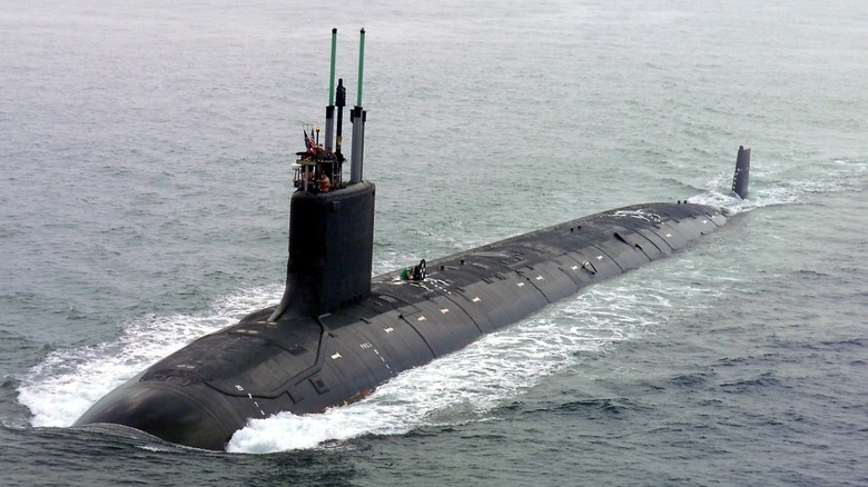 A Virginia-class submarine operating on the surface