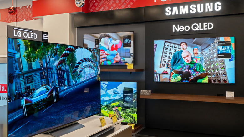 Samsung OLED and QLED on display in a showroom