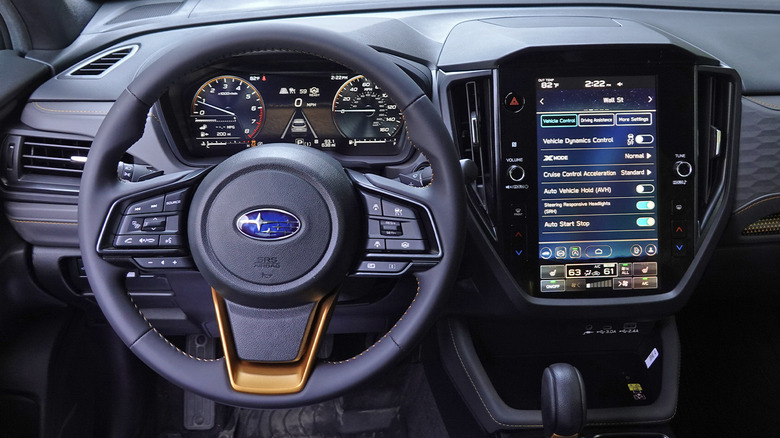 2026 Subaru Forester Wilderness steering wheel and dash screens detail