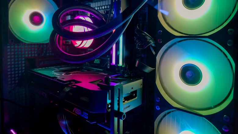 Close up of gaming PC with RGB lighting
