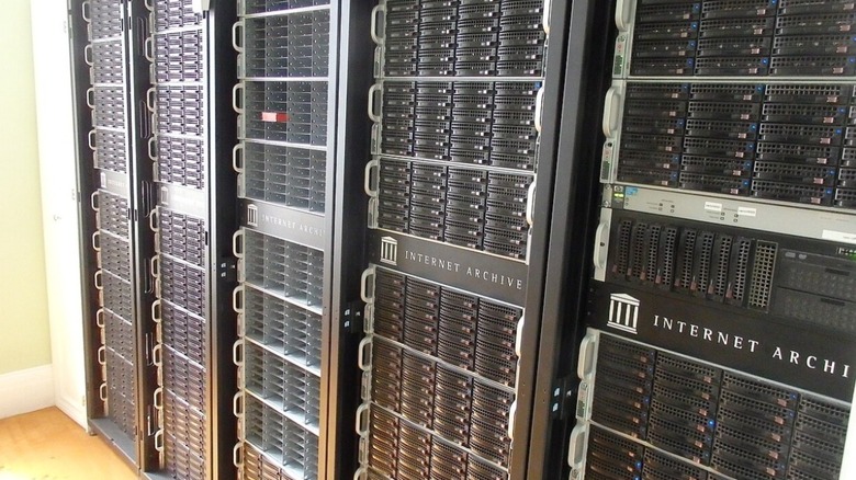 A row of servers in the Internet Archives headquarters.