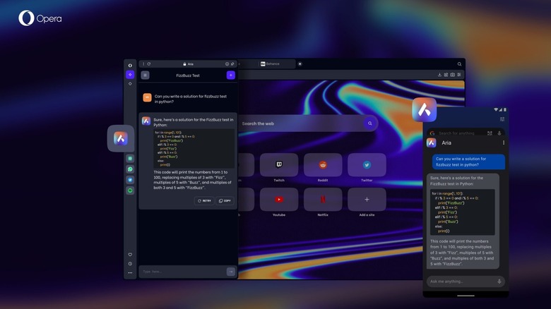 Aria writing code in Opera 