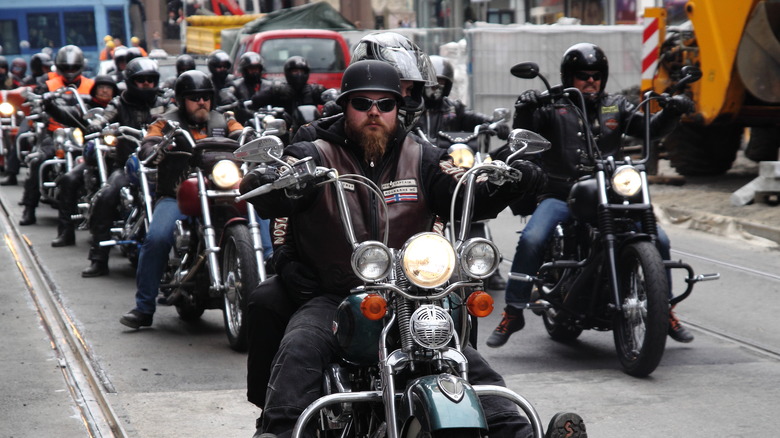 Bikers form line on highway