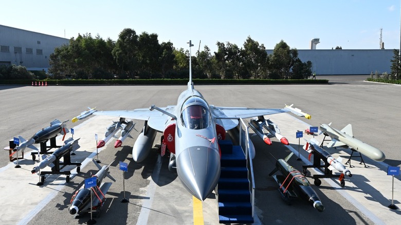 A JF-17C on the tarmac with its missile load displayed.
