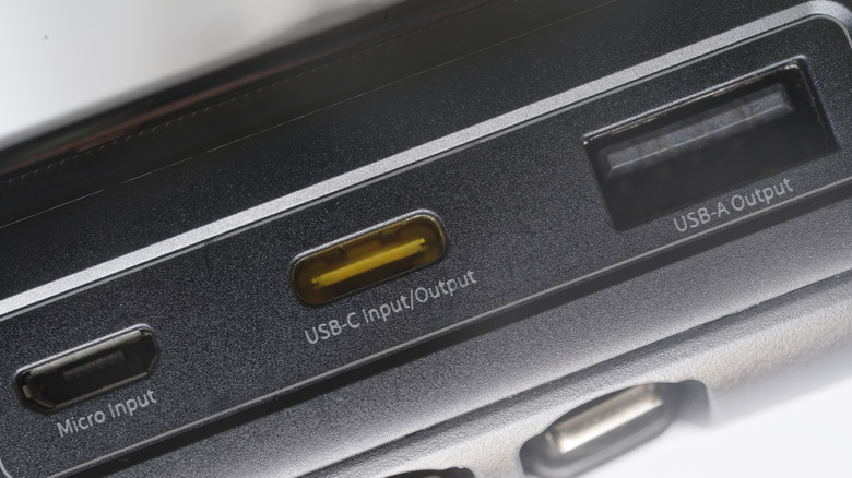 A device with a Micro Input, USB-C input, and a USB-A input