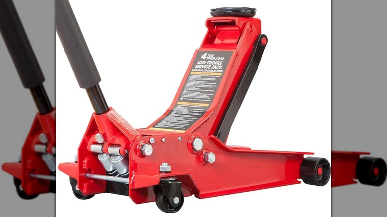 A close up of Torin Jacks Big Red AT84007R Floor Jack.