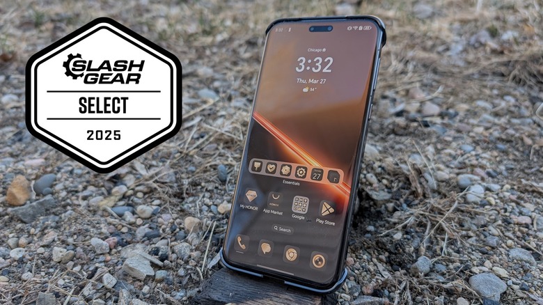 Smartphone on wood and rocks