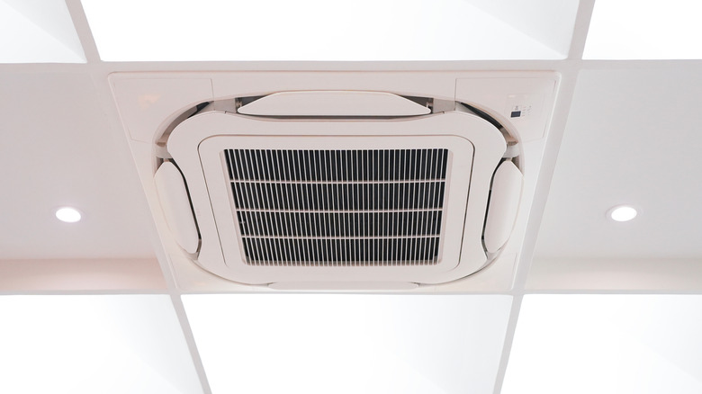 Close up air conditioning central system installed on the ceiling