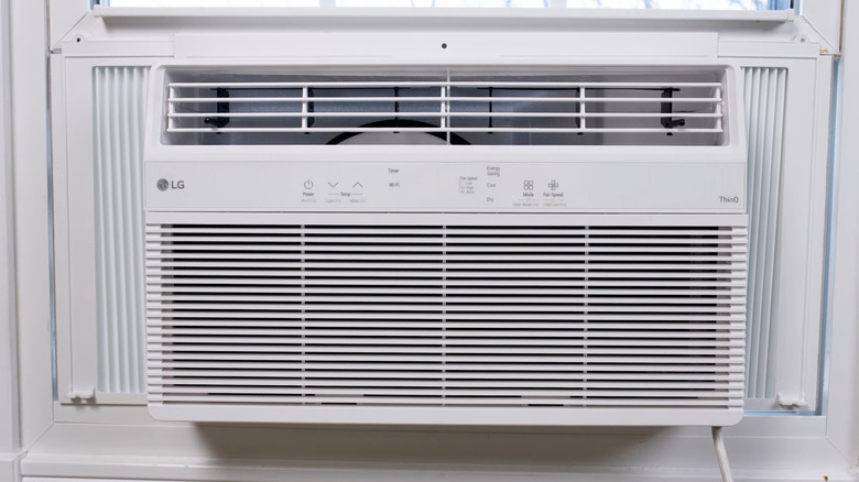 Close up of a white LG window AC