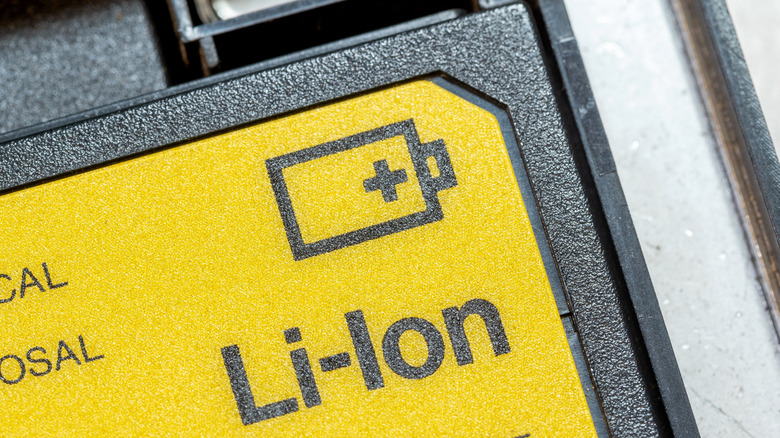 Close up of label on lithium-ion battery.
