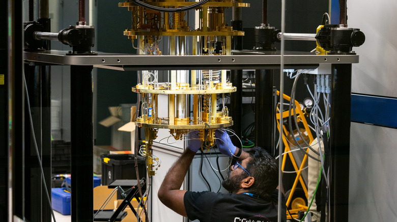Technician working on a quantum computer
