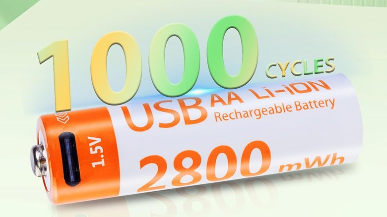 "1000 cycles" text over an Ldsmnli 1.5V rechargeable battery
