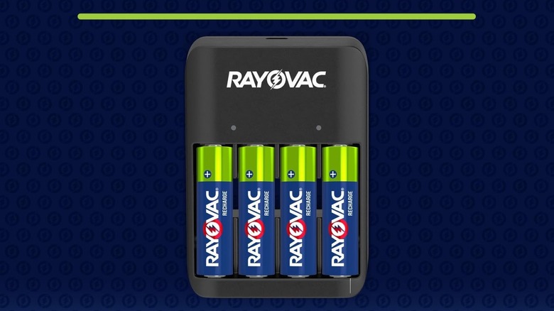Four Rayovac batteries in a charger