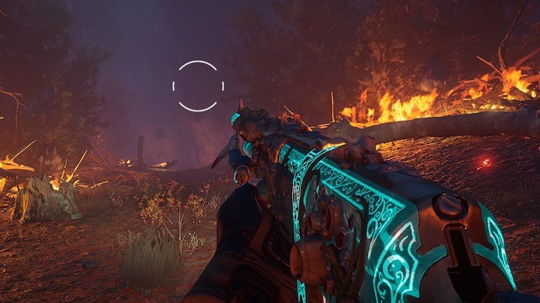 Forest on fire with lit gun