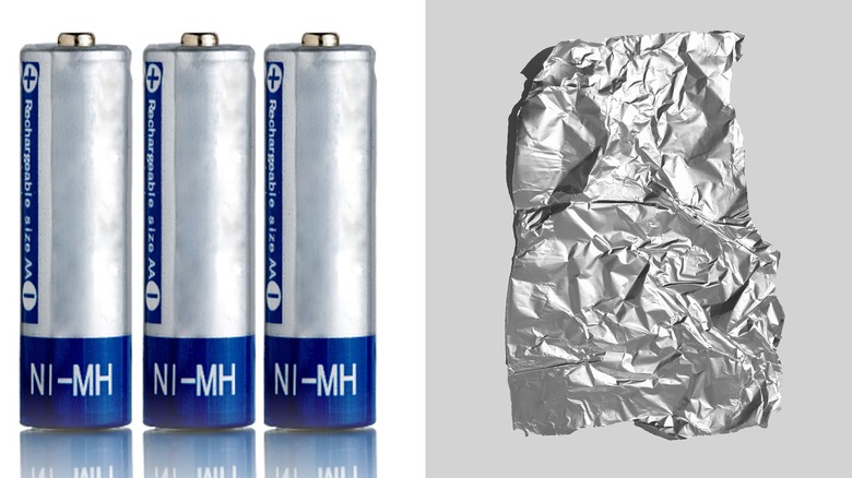 Split Image: NI-MH Batteries And A Used Piece Of Aluminum Foil