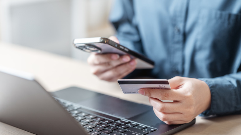 Customer making a credit card online shopping payment