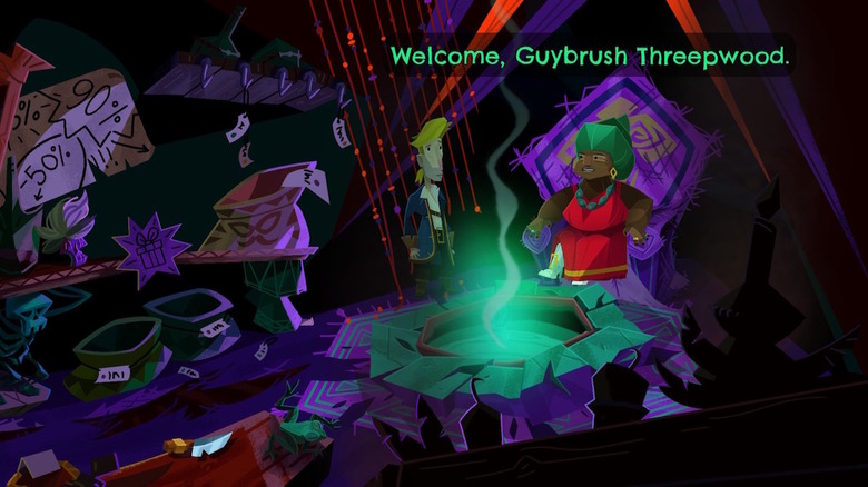 The enigmatic Voodoo Lady saying "Welcome, Guybrush Threepwood."