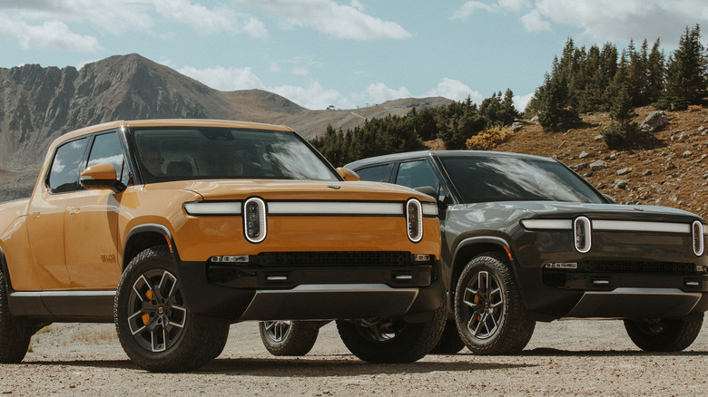 Two Rivian R1T electric trucks