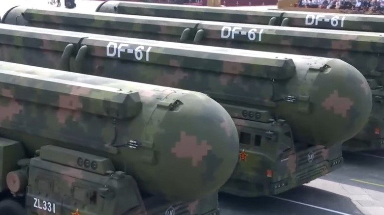Several DF-61 ICBMs on display during China's 2025 Victory Day Parade