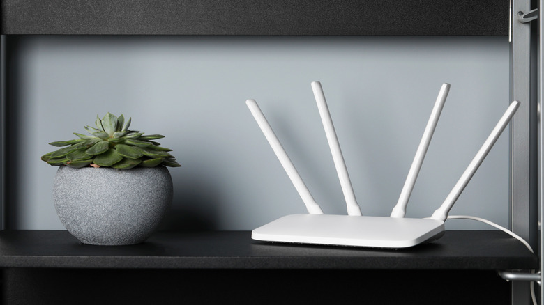 Router sitting on shelf