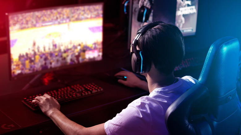 Person gaming on PC