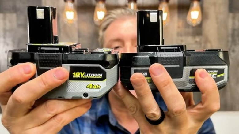 Comparing the size of Ryobi standard and Edge One+ batteries.