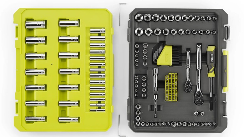 A Ryobi mechanics tool kit in its case.
