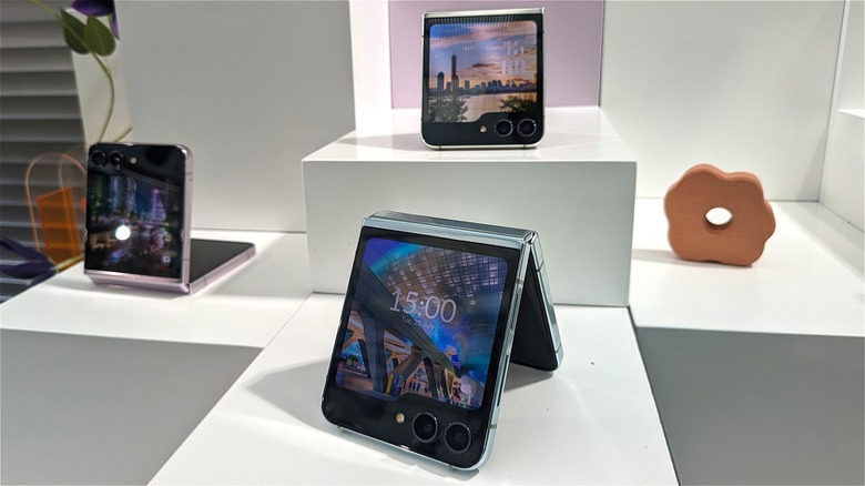 three Samsung Galaxy Z Flip 5s at different angles