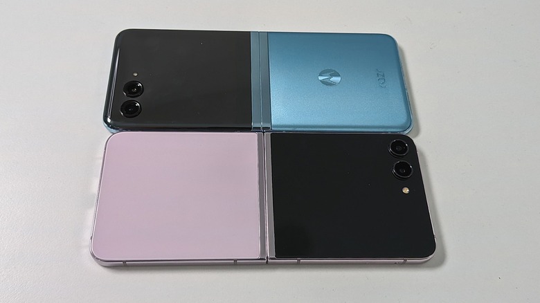 Razr Plus and Galaxy Z Flip 5 laying flat