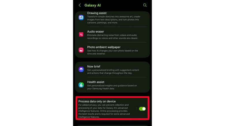 Process data on device setting highlighted in One UI 8 settings