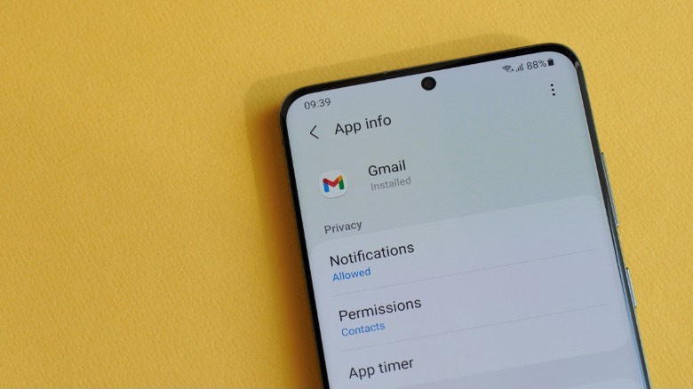gmail app info page settings