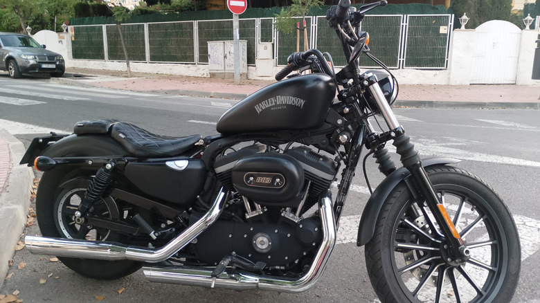 Harley Davidson Iron 883 parked in a lot