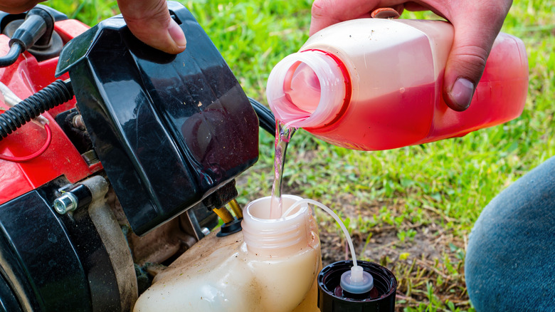 Refueling a lawn mower