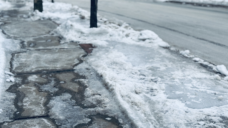Sidewalk covered in ice