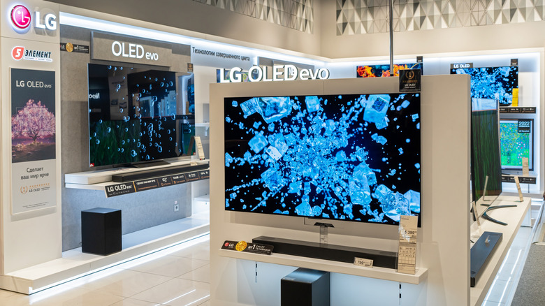 LG OLED TVs in an electronics store