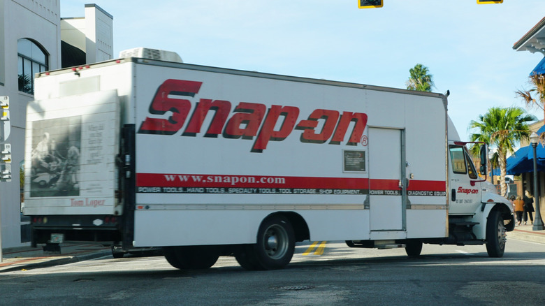 A Snap-On tool truck on the road