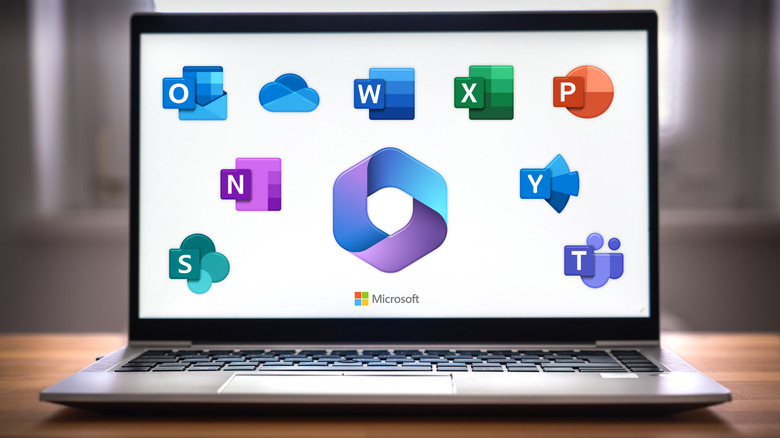 Laptop with icons from Microsoft Office 365