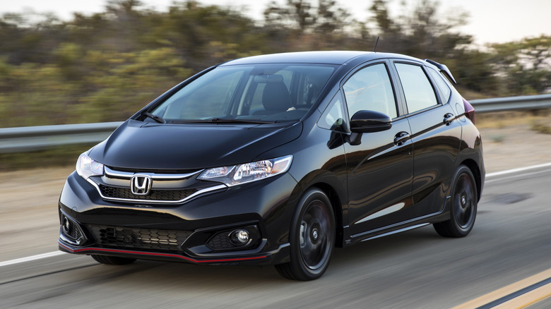 Black 2020 Honda Fit on the road