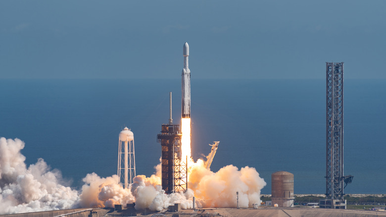 A SpaceX Falcon Heavy rocket launch