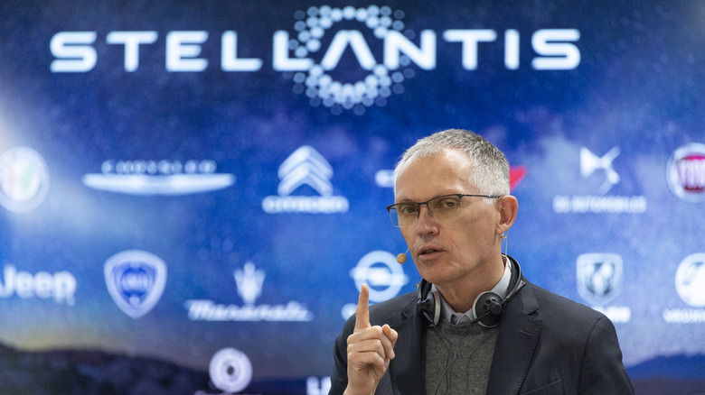 Former Stellantis CEO Carlos Tavares at speaking engagement