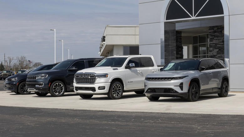 Stellantis-owned vehicles at a dealership
