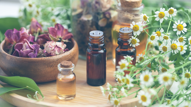 Essential oils in bottles