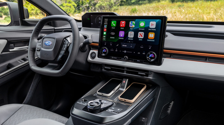 Dashboard of Subaru Uncharted with forested background