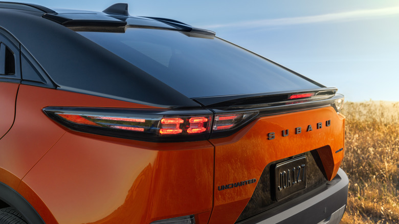 Close shot of rear of Subaru Uncharted in outdoor setting