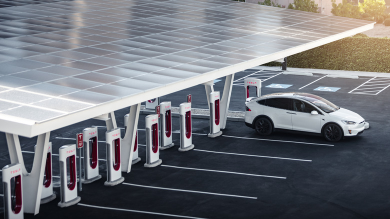 Tesla Model Y parked at Superchargers