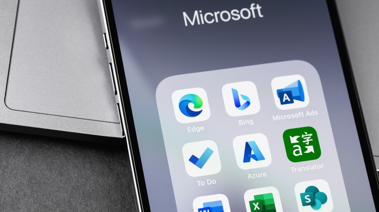 A folder of Microsoft apps on an iPhone