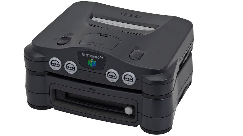 A Nintendo 64DD attached to the bottom of the console