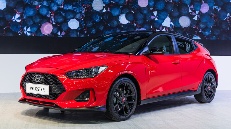 Red Hyundai Veloster on display