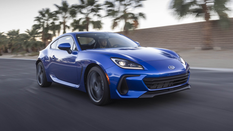 Blue Subaru BRZ on the road