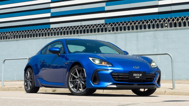 Subaru BRZ parked by a factory